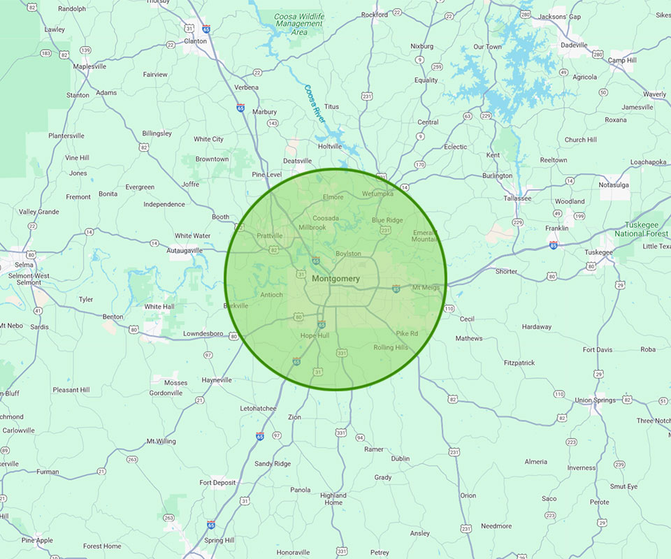 Bama Dumpster Rentals and Junk Removal Map